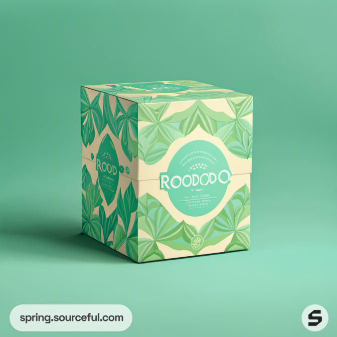 Leaf-patterned green square box with beige accents
