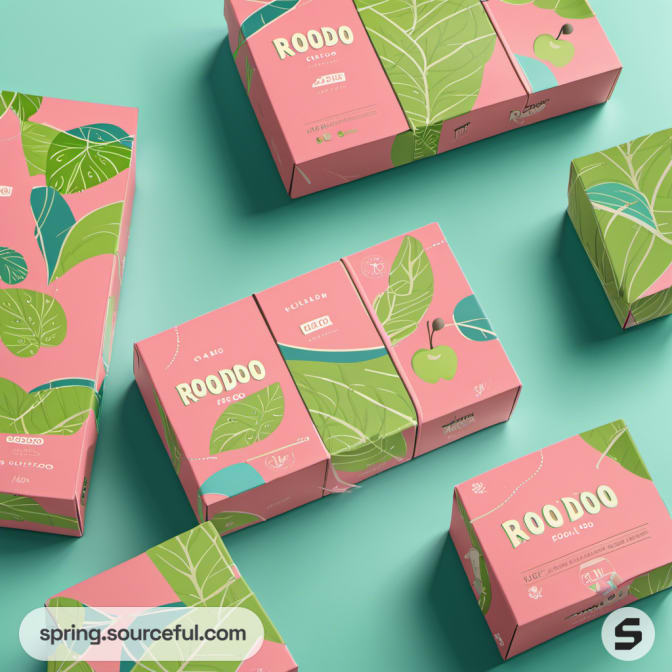 Pink and green rectangular boxes with leaf designs