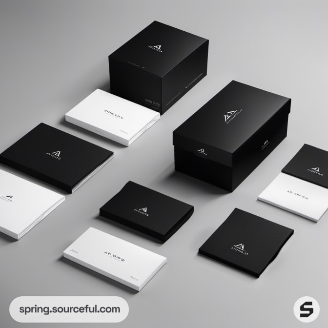 Black and white rectangular boxes with simple design and minimalistic packaging details.
