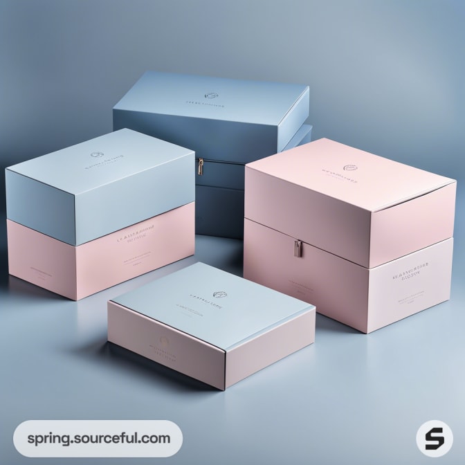 Assorted blue and pink gift boxes on a light background.