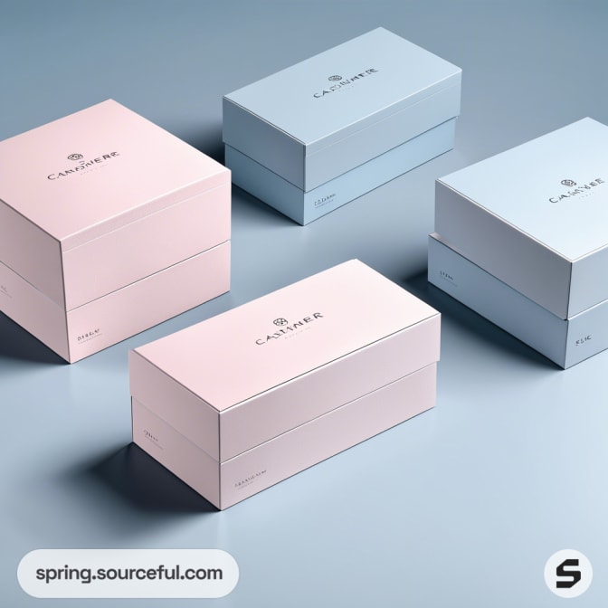 Four pastel boxes with simple branding on top.
