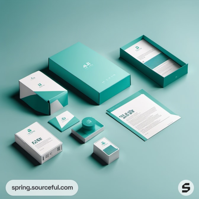 Teal and white boxes with instructional pamphlets and small containers.