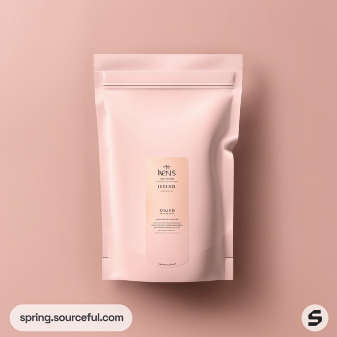 Large pink resealable pouch with simple label.