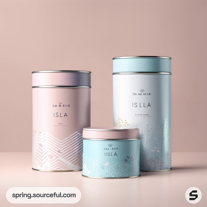 Three elegant tins in pastel shades with botanical designs.