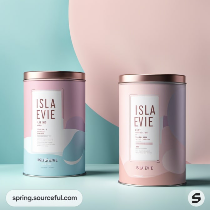 Two pastel tins on a colorful background with abstract designs.