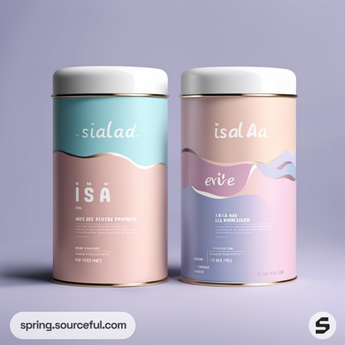 Two pastel tins with wave designs against a purple backdrop.