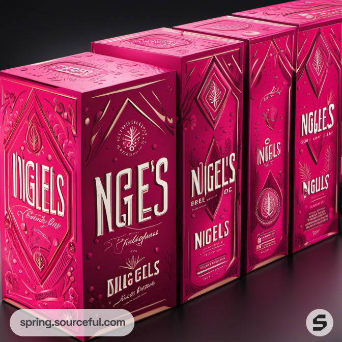 Row of pink ornamental boxes with bold text on a dark background.