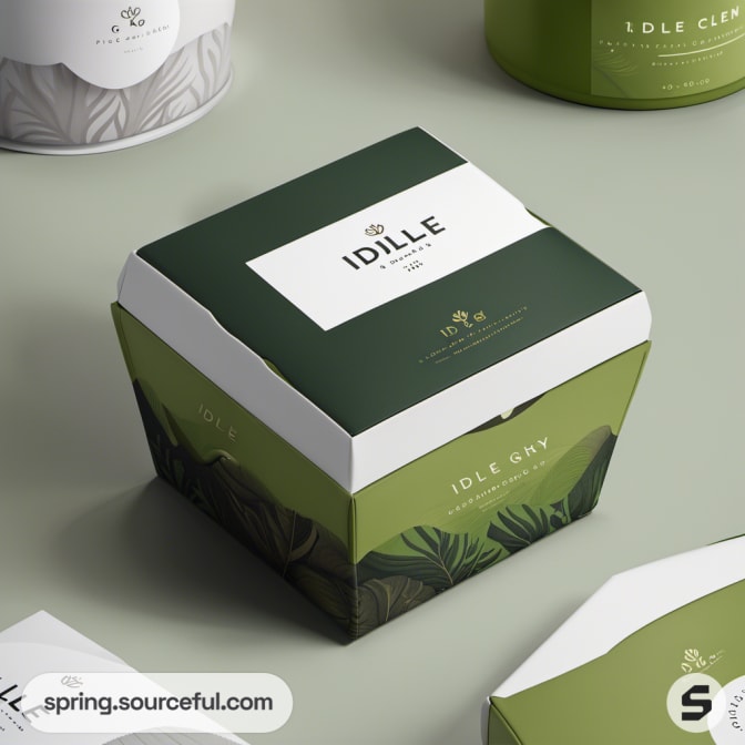 Green and white hexagonal candle box with leaf design.