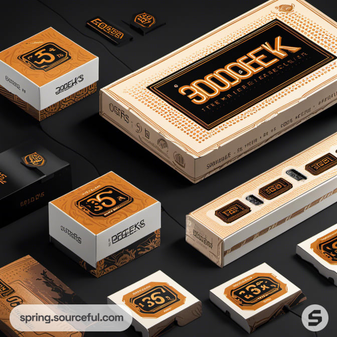 White and orange boxes featuring elegant patterns and numbering.
