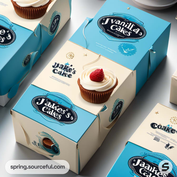 Cupcake boxes with vanilla and chocolate design.