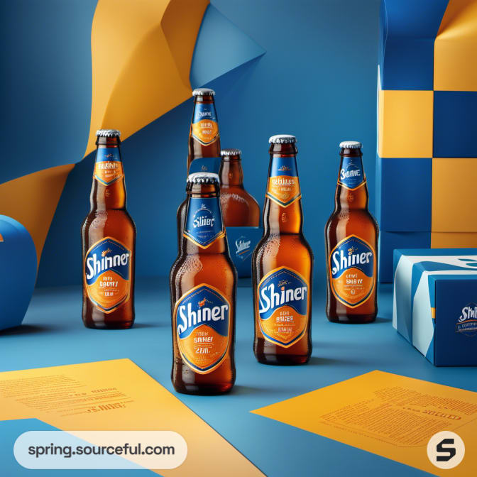 Group of beer bottles and cube packaging on a blue background