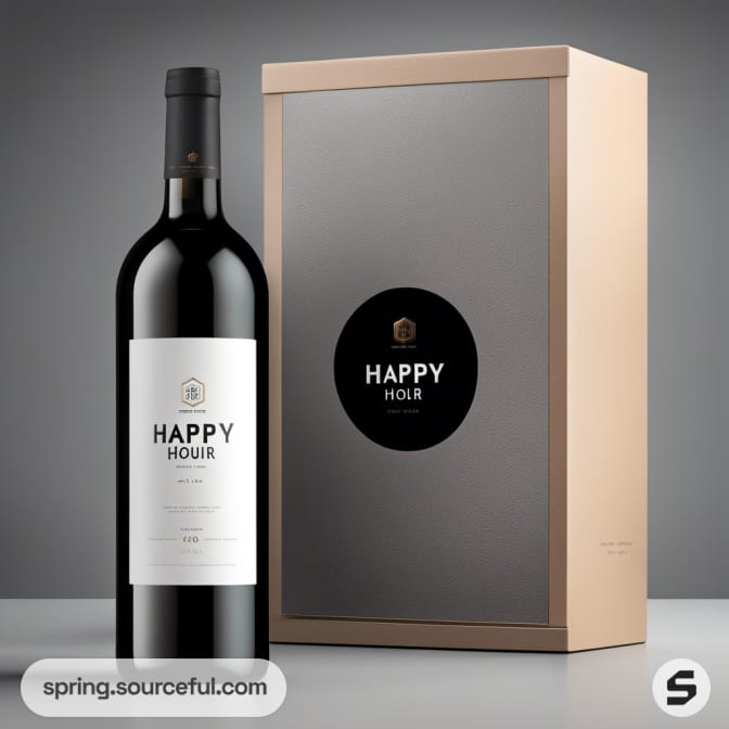 Single wine bottle beside a sleek black box.