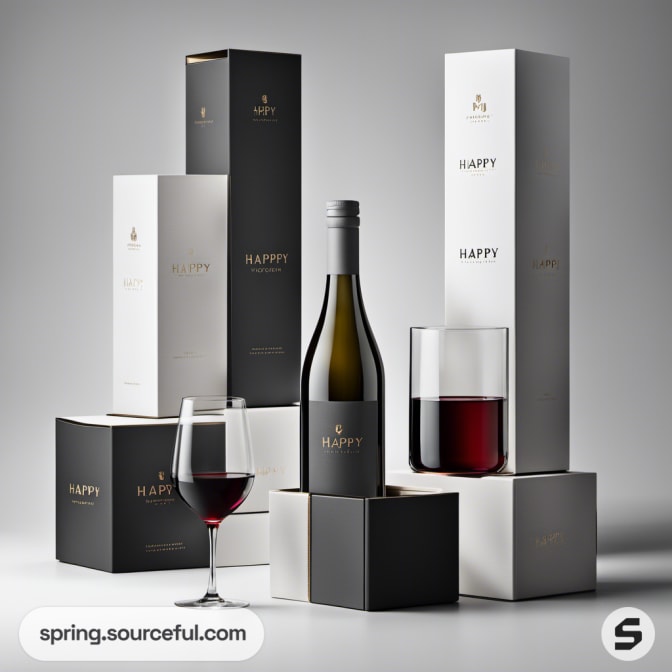 Assorted tall and cube boxes with wine glasses.