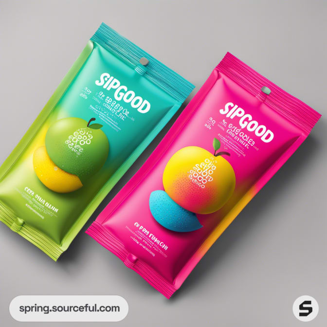 Two vibrant resealable pouches labeled SIPGOOD, one green, one pink.