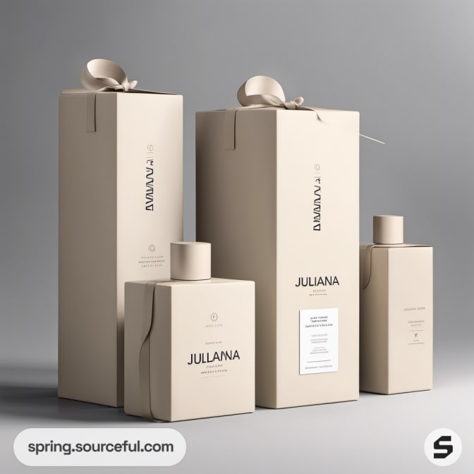 Tall beige boxes with bottle packaging.