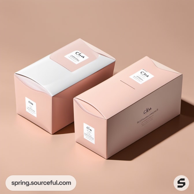 Two rectangular pink and white boxes with minimalist labels.