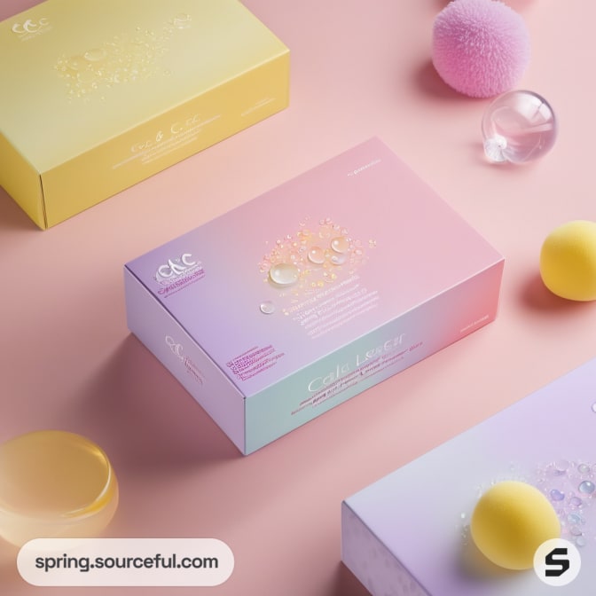 Gradient boxes on a pastel pink surface with decorative sponges.