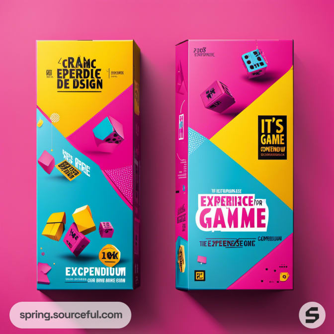 Two tall game boxes with triangular designs.