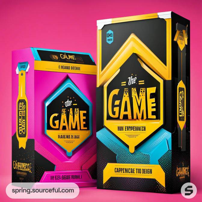 Black and pink geometric game boxes.