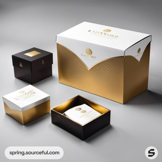 White and gold gift box set with ribbon accents.