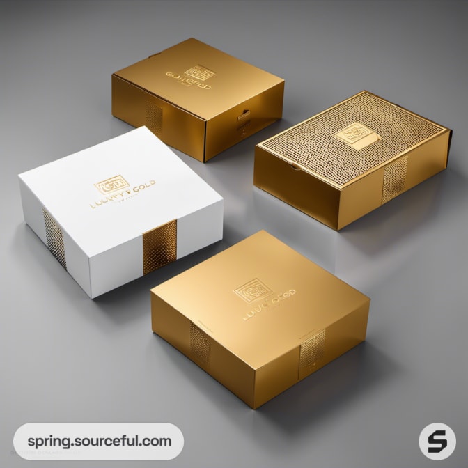 Square white and gold boxes with minimal design.