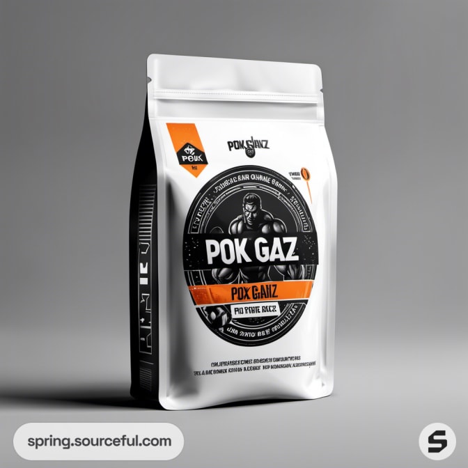 White and black resealable pouch with circular graphic design.