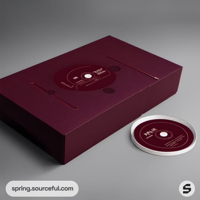 Maroon DVD box and disc with minimal design.