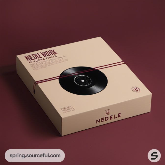 Beige box with black vinyl record design, labeled 'NEDELE'.