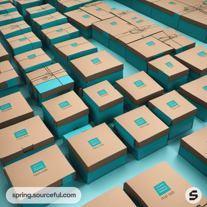 Brown and teal stacked boxes on teal surface