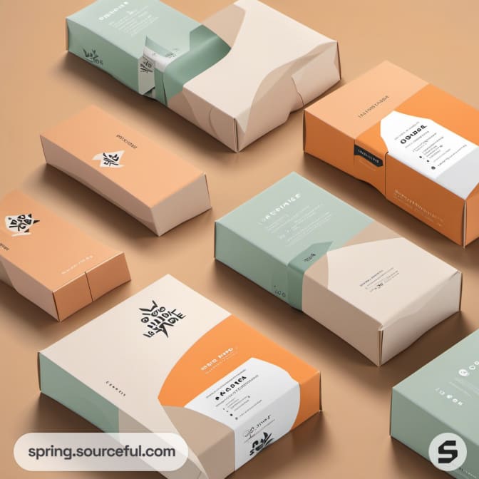 Assorted colorful boxes with abstract designs on beige backdrop.