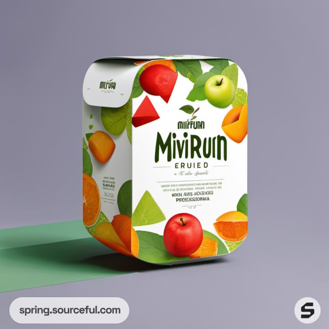 Square fruit box with apple and citrus design.