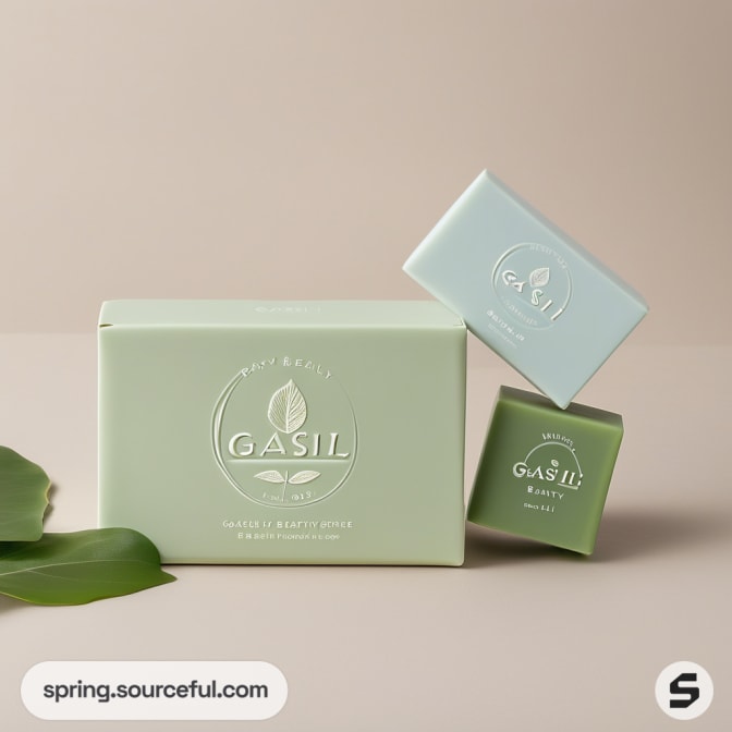 Three green-toned boxes on a beige background with leaves.