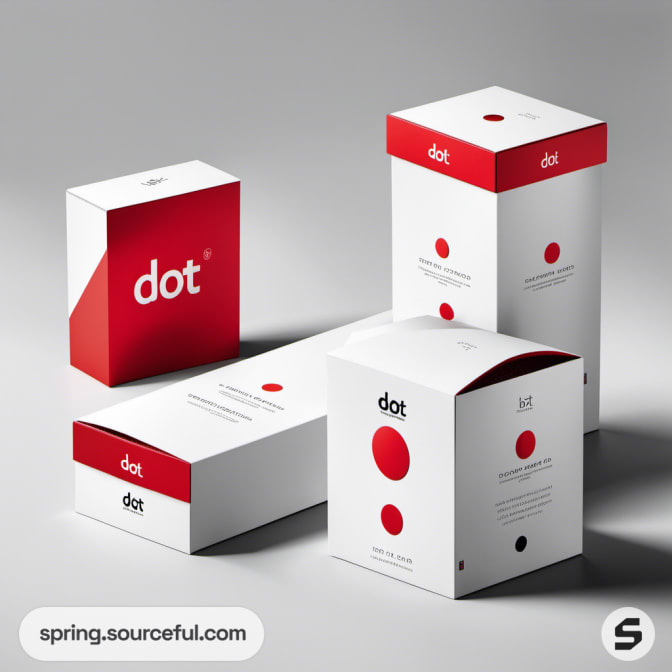 Tall red and white boxes with dot design on a gray background.