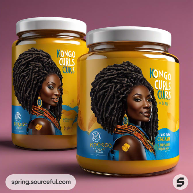 Two large bottles of hair cream with an illustration of a woman on them.