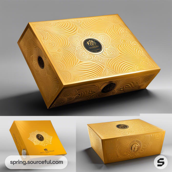 Elegant gold box with embossed patterns.