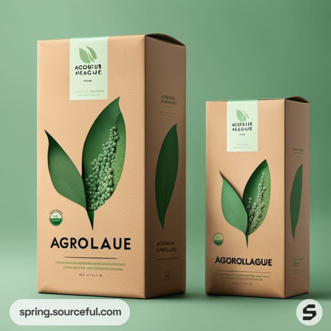 Tall green and beige boxes with leaf cutout design on light green background.