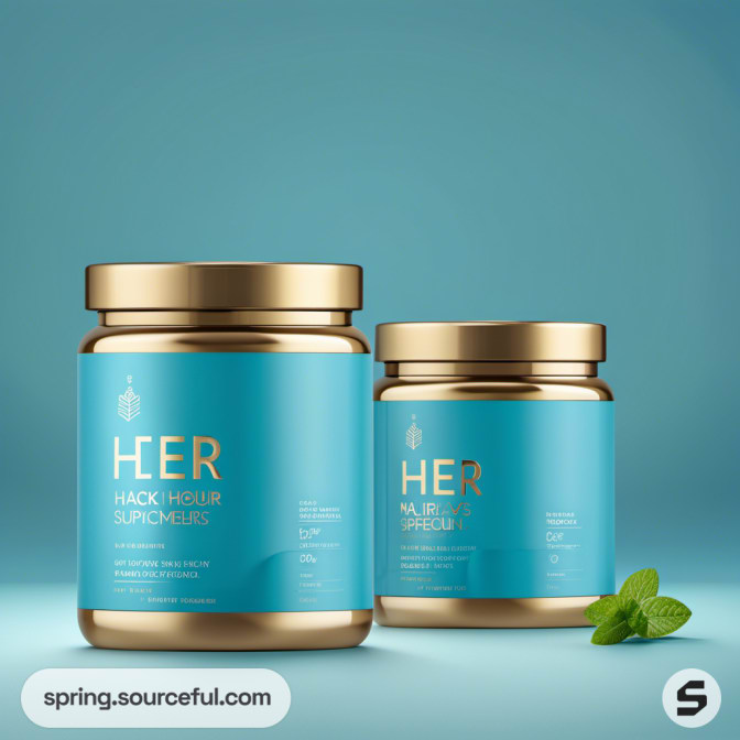 Two gold lid jars with blue labels on a blue background.