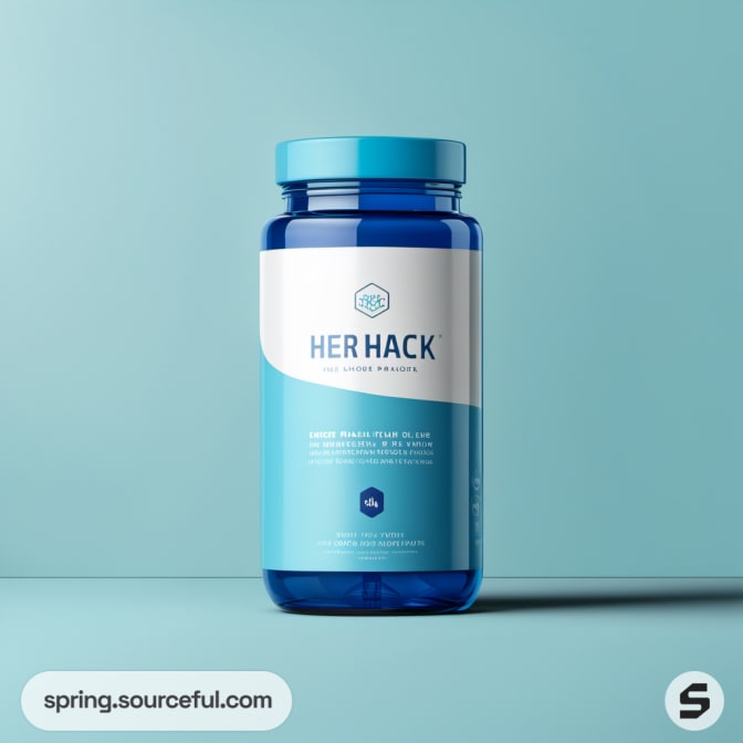 Single blue jar labeled 'HER HACK' on a blue background.