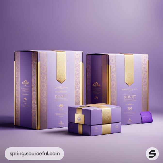 Purple and gold luxury packaging boxes.