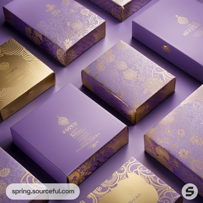 Purple boxes with intricate gold detailing.