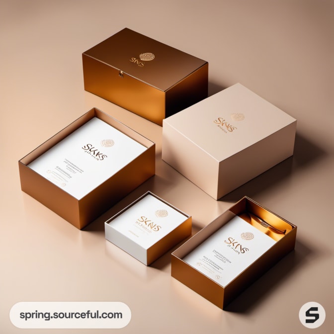 Open boxes revealing a layered gold and white design.