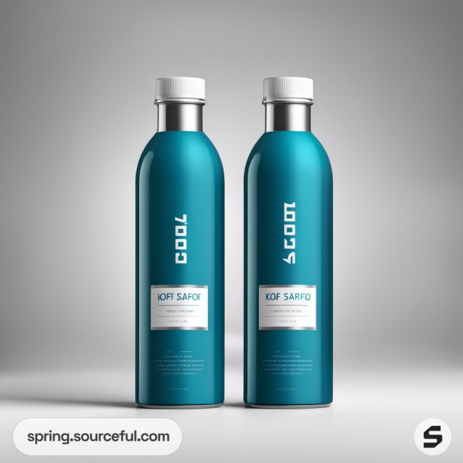 Two teal bottles with silver caps on a gradient background.