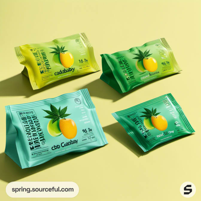 Green pouches with pineapples on light green background.