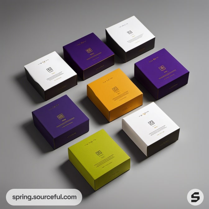 Square boxes in purple, green, orange, and white.