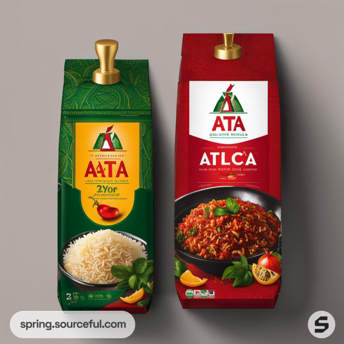 Two boxed food packages with rice and tomato dishes on beige background.