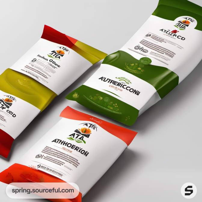 Various packaged food items in colorful resealable bags on white surface.