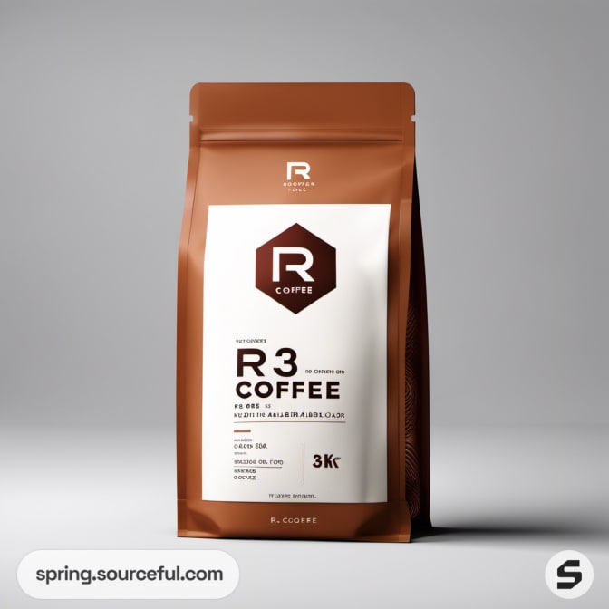 Brown coffee bag with R3 logo, 3kg label