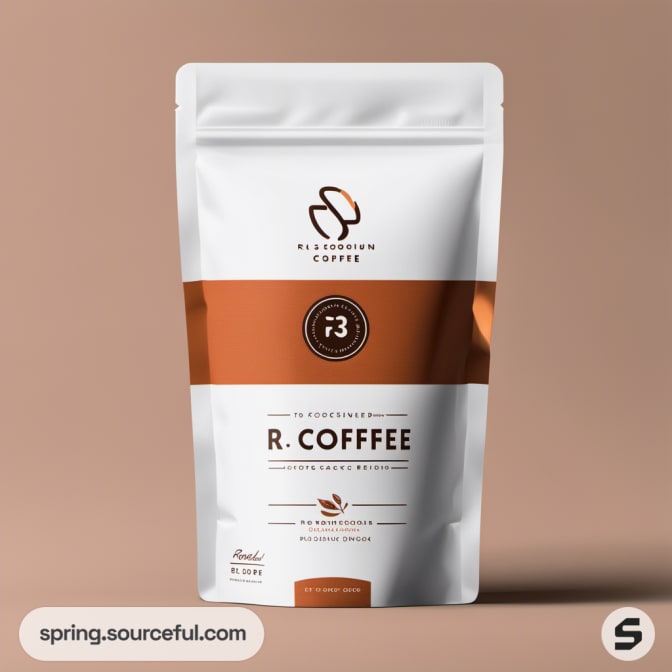 White with orange coffee pouch, R. Coffee logo