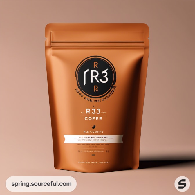 Brown coffee pouch with R33 logo