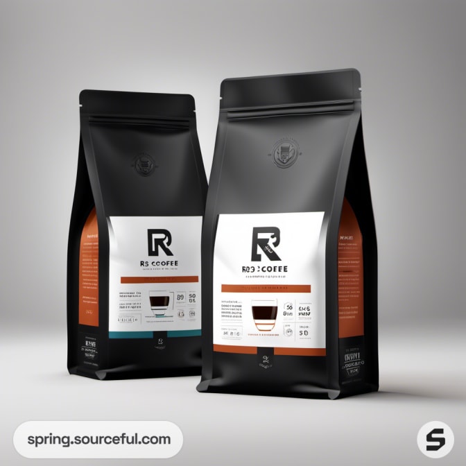Two black coffee bags with R3 design and info
